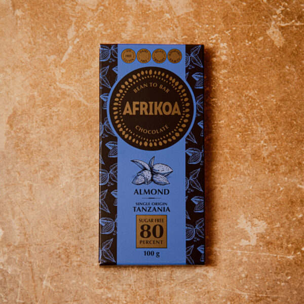 Afrikoa 80% Sugar Free Dark Chocolate with Almonds Bar